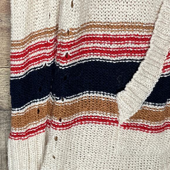 Tory Burch Striped Linen Blend V-Neck Tunic Sweater Size Medium - Picture 5 of 9